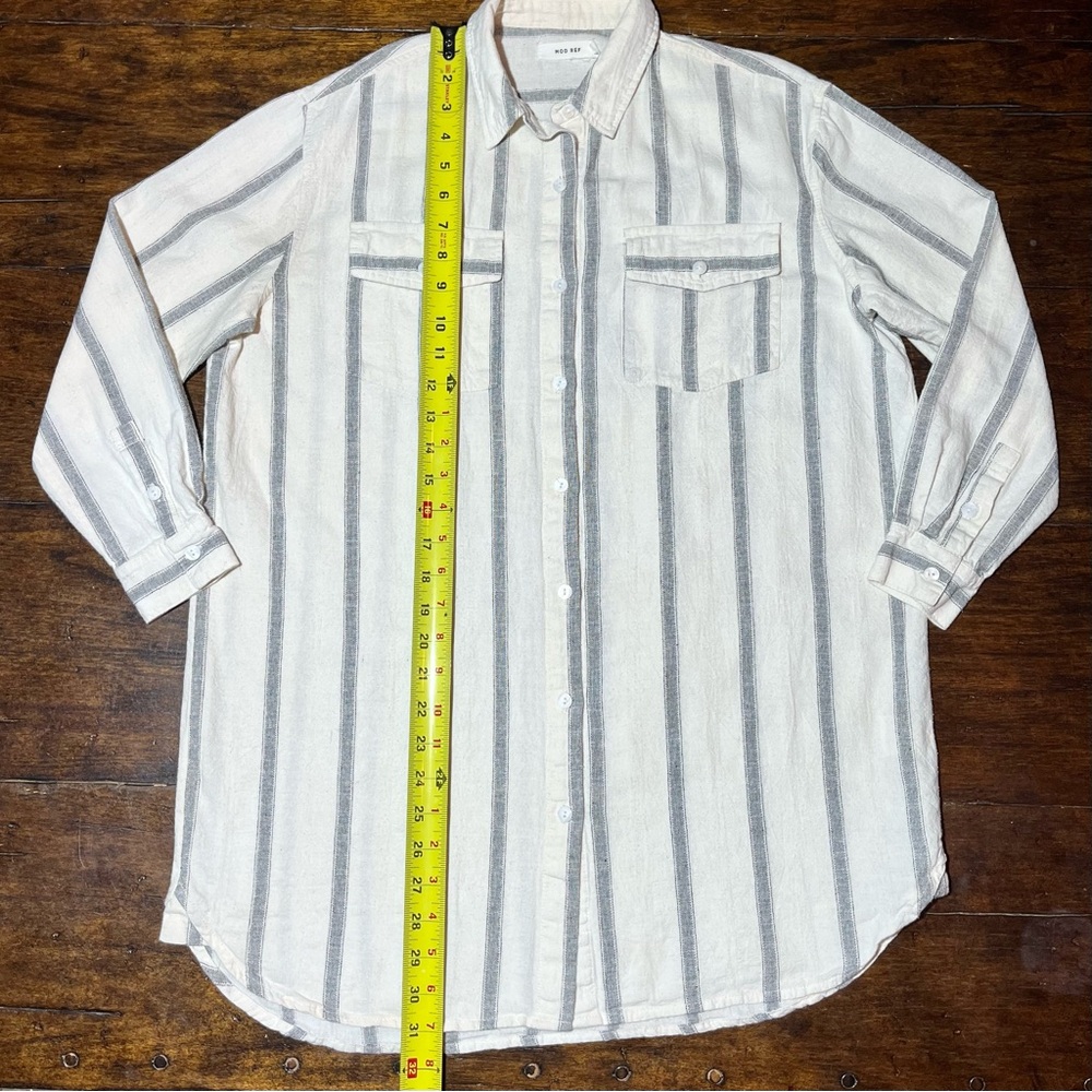 MOD REF Striped Button Down Shirt Womens S Oversized 100% Cotton White Gray - Picture 9 of 9